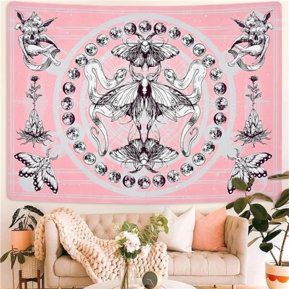 Krelymics Aesthetic Butterfly Tapestry Snake Tapestries Moth Wall Tapestry Moon - Picture 2 of 8
